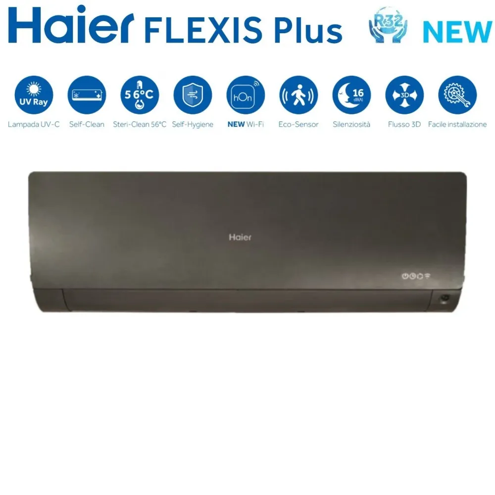 Haier Climatiseur Quadri Split Inverter Série Flexis Plus Noir 7+7+9+12 Avec 4u75s2sr3fa R-32 Wi-Fi intégré Couleur Noir 7...