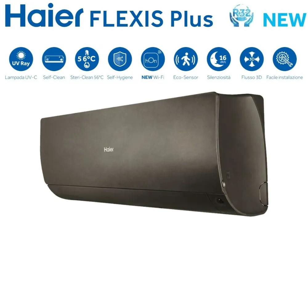 Haier Climatiseur Quadri Split Inverter Série Flexis Plus Noir 7+7+9+12 Avec 4u75s2sr3fa R-32 Wi-Fi intégré Couleur Noir 7...