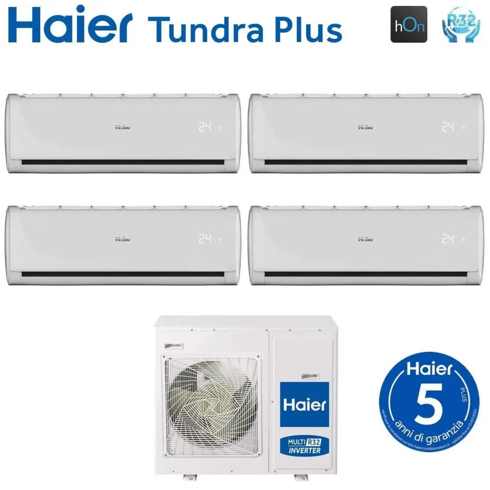 Haier Climatiseur Quadri Split Inverter Tundra Plus Series 7+7+7+9 Avec 4u85s2sr3fa R-32 Wi-Fi intégré 7000+7000+7000+9000