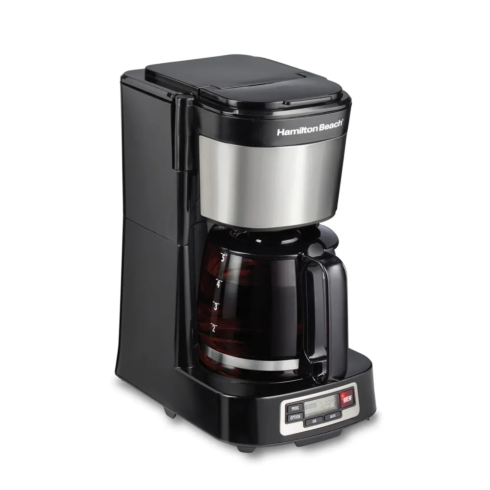 Cafetière compacte 5 tasses avec horloge programmable et carafe en verre Hamilton Beach