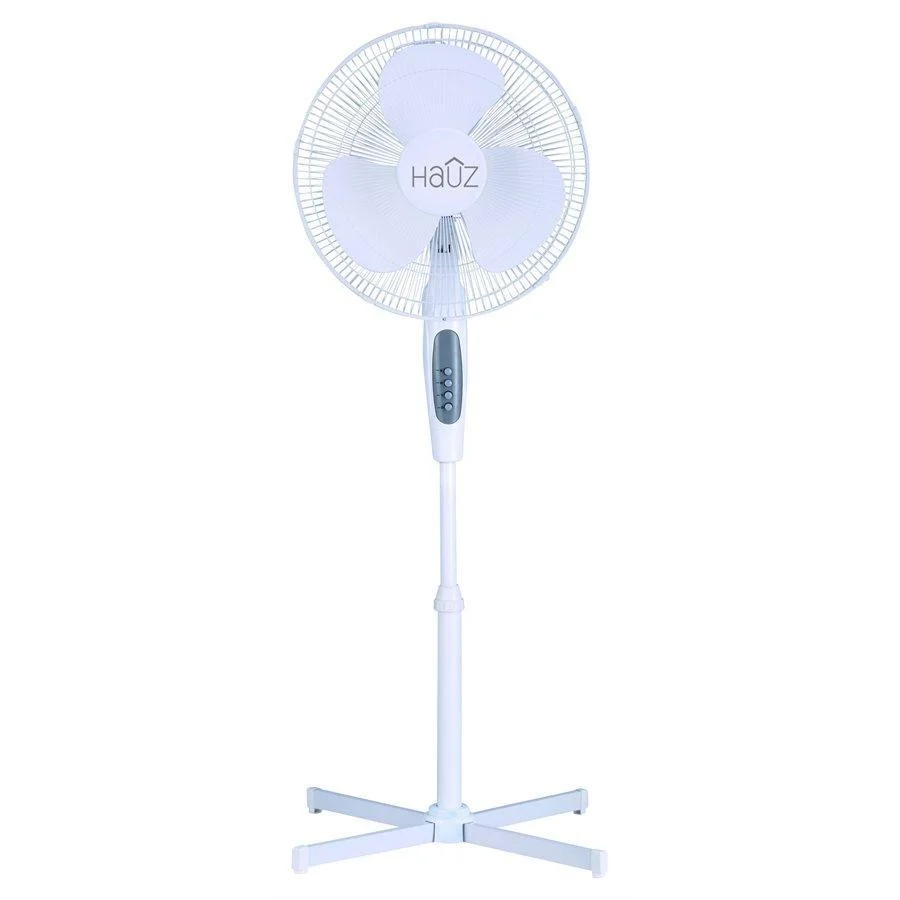 Hauz - Ventilateur Oscillant sur Pied à 3 Vitesses, Diamètre de 16 Pouces, Blanc