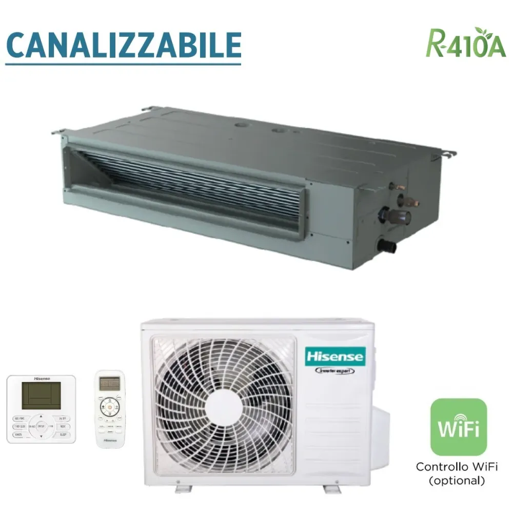 Hisense Climatiseur Inverter Canalisé 9000 Btu ADT26UX4RBL4 + AUW26U4SR3 R-410 Wi-Fi en option avec télécommande standard...