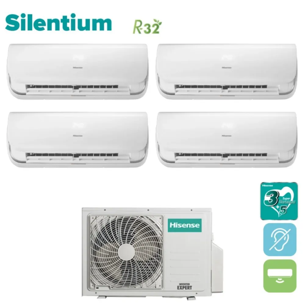 Hisense Climatiseur Quad Split Inverter Silentium Series 9 + 9 + 9 + 9 Avec 4amw81u4raa R-32 Wi-Fi intégré 9000 + 9000 + 9...