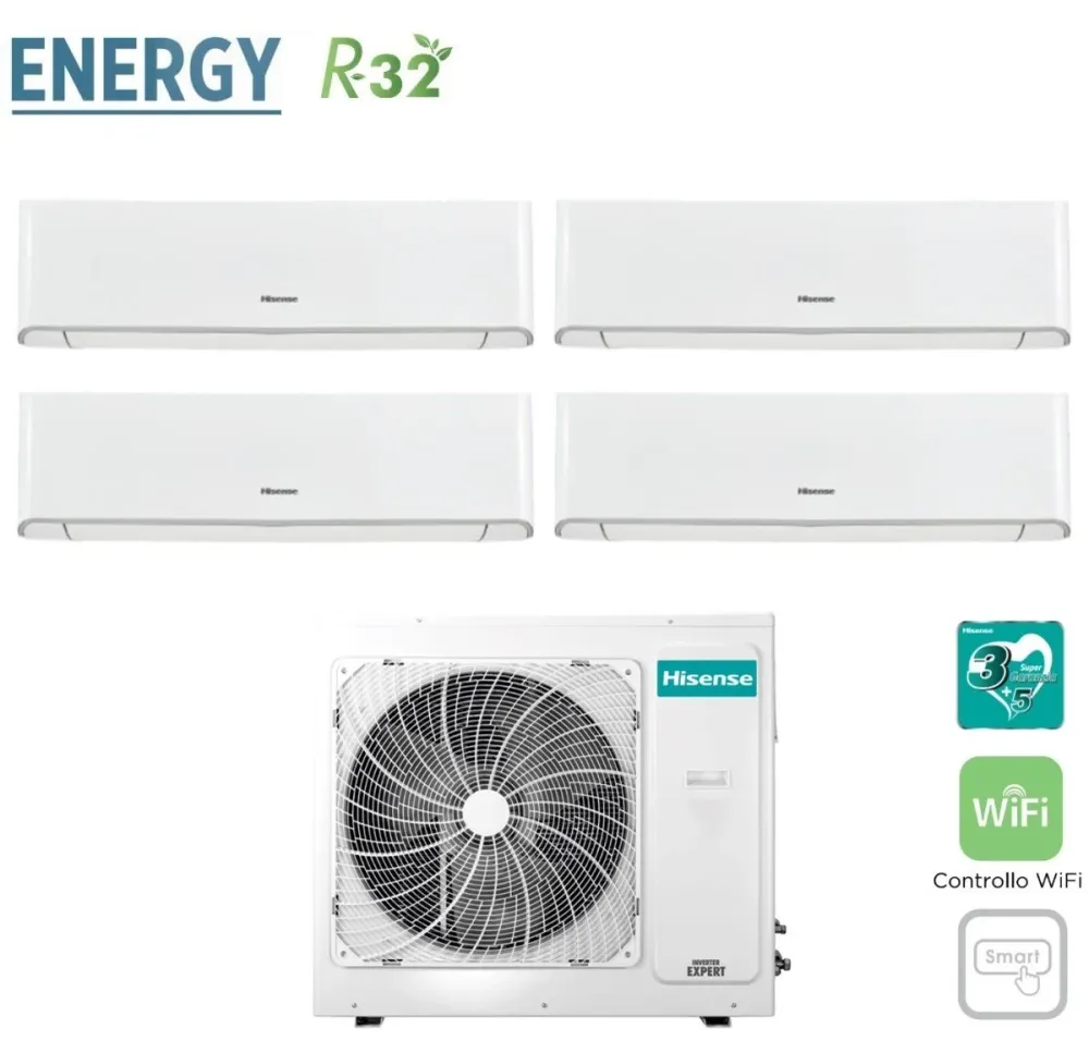 Hisense Climatiseur Quadri Split Inverter Energy Series 9 + 9 + 12 + 12 Avec 4amw81u4raa R-32 Wi-Fi intégré 9000 + 9000 +...