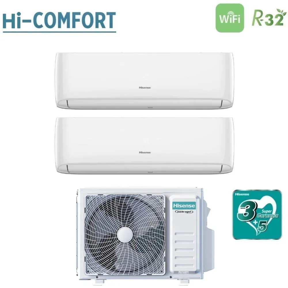 Hisense Dual Split Inverter Climatiseur Hi-Comfort 7 + 9 Series Avec 2amw35u4rgc R-32 Intégré Wi-Fi 7000 + 9000 - Nouveau