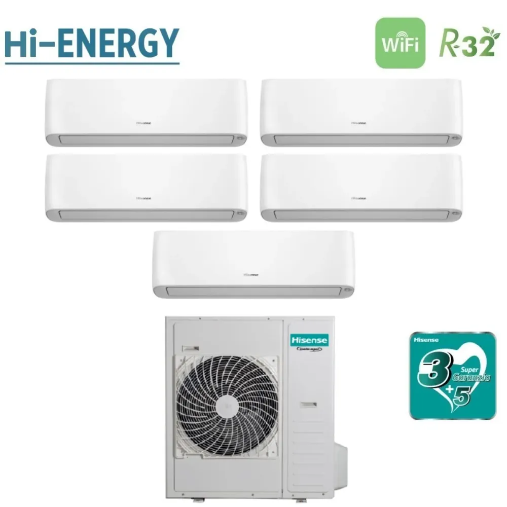 Hisense Penta Split Inverter Climatiseur Energy Pro Plus / Hi-Energy Series 9 + 9 + 12 + 12 + 12 Avec 5amw125u4rta R-32 Wi...