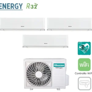 Hisense Trial Split Inverter Climatiseur ENERGY série 9+9+12 avec 3AMW72U4RFA R-32 Wi-Fi intégré 9000+9000+12000