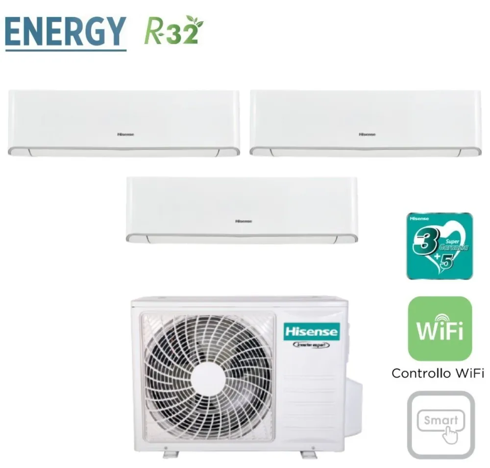 Hisense Trial Split Inverter Climatiseur ENERGY série 9+9+12 avec 3AMW72U4RFA R-32 Wi-Fi intégré 9000+9000+12000
