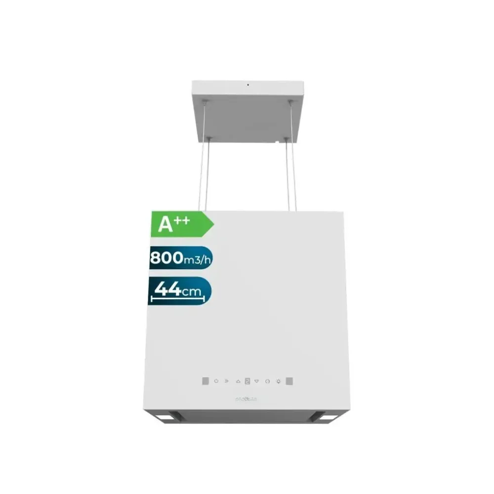 Hotte aspirante blanche 44 cm classe energetique plus plus commande tactile debit d air 800 m3 h Cecotec