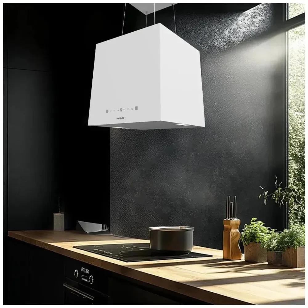 Hotte aspirante blanche 44 cm classe energetique plus plus commande tactile debit d air 800 m3 h Cecotec