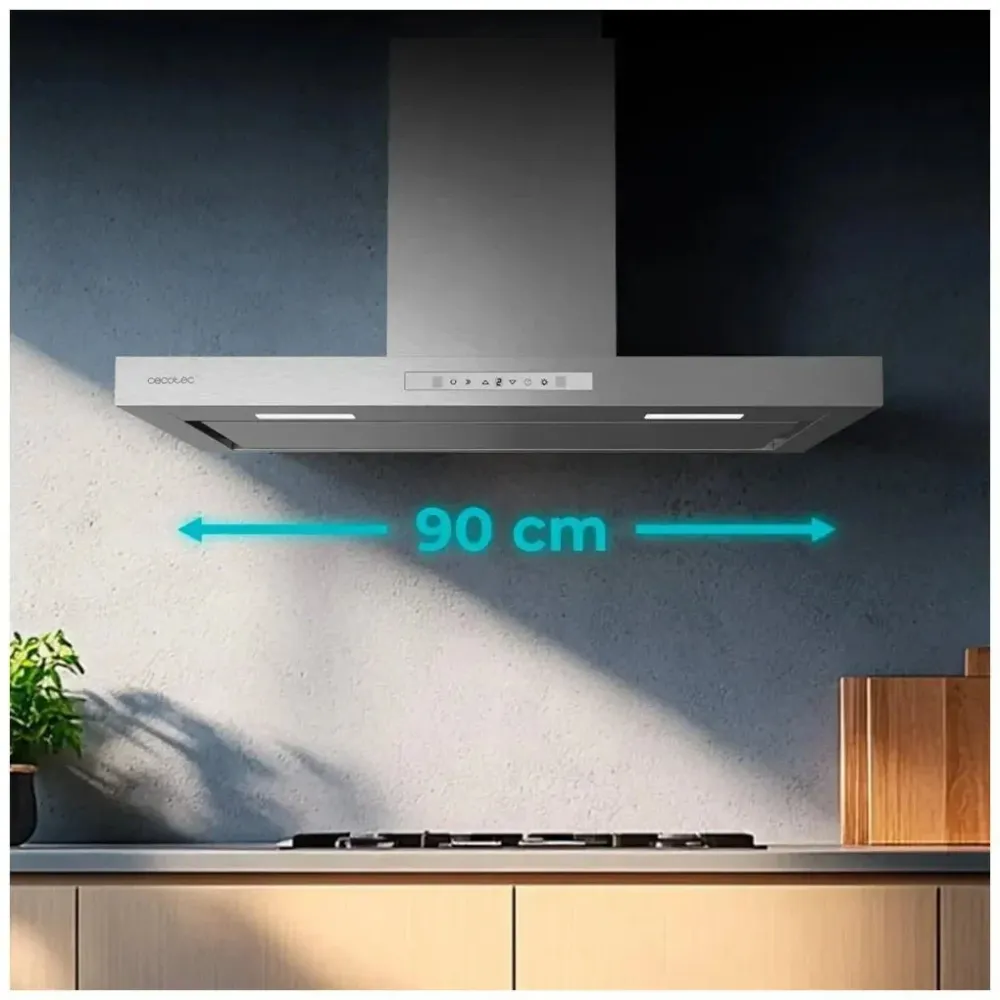 Hotte aspirante 90 cm inoxydable 800 m3 h commande tactile avancée Cecotec
