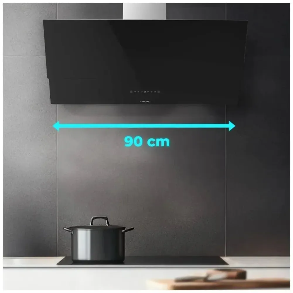Hotte aspirante 90 cm verre noir aspiration puissante efficacité énergétique plus plus Cecotec