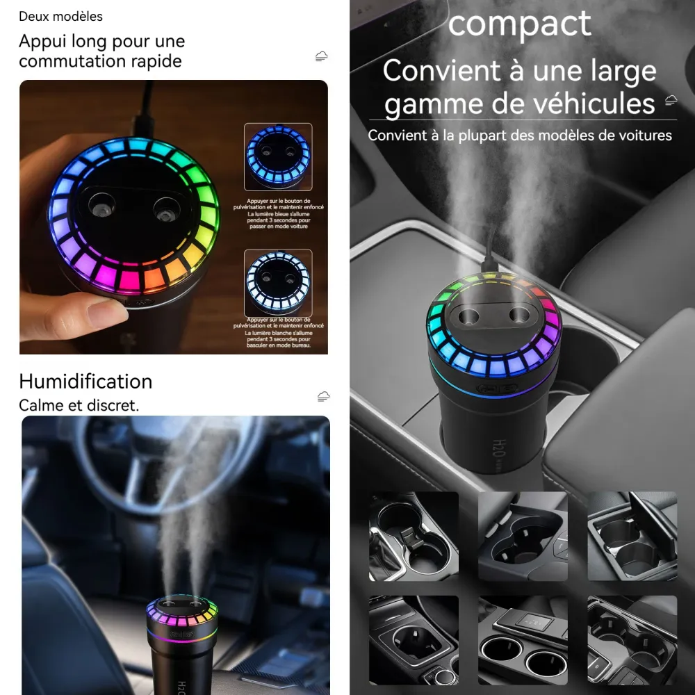 Humidificateur d'air 1200mah type-c 300ml 2 sorties de brouillard et 2 modes de brume diffuseur d'huiles avec 7 effets d'é...