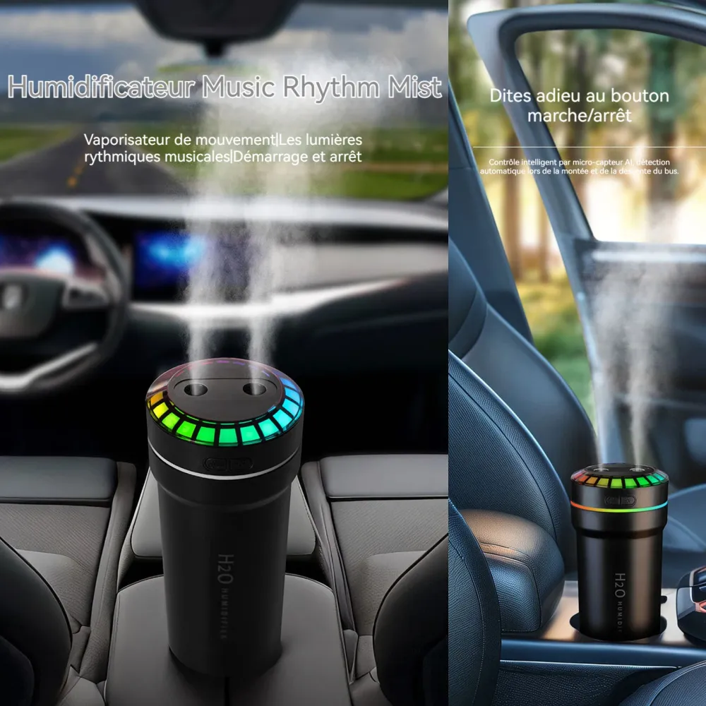 Humidificateur d'air 1200mah type-c 300ml 2 sorties de brouillard et 2 modes de brume diffuseur d'huiles avec 7 effets d'é...