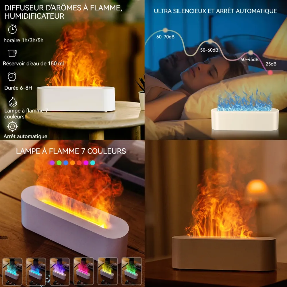 Humidificateur d'air 25,7x7x7,5cm 7 effets de lumière diffuseur huiles essentielles avec 150ml réservoir d'eau et 3 minute...