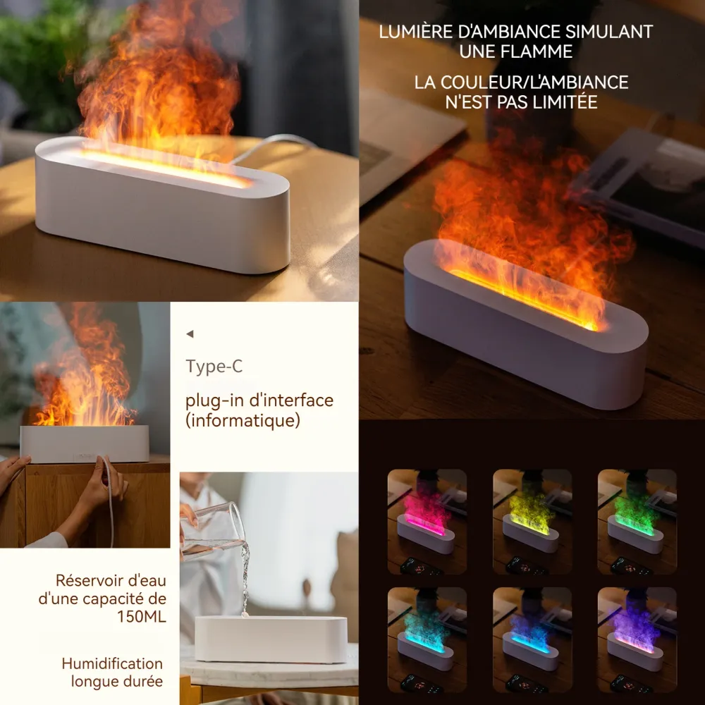 Humidificateur d'air 25,7x7x7,5cm 7 effets de lumière diffuseur huiles essentielles avec 150ml réservoir d'eau et 3 minute...