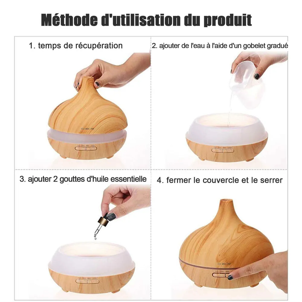 Humidificateur d'air 400 ml 16,5x15cm LED veilleuse 7 couleurs réglage de la minuterie aroma lamp 3d fireworks diffuseur d...