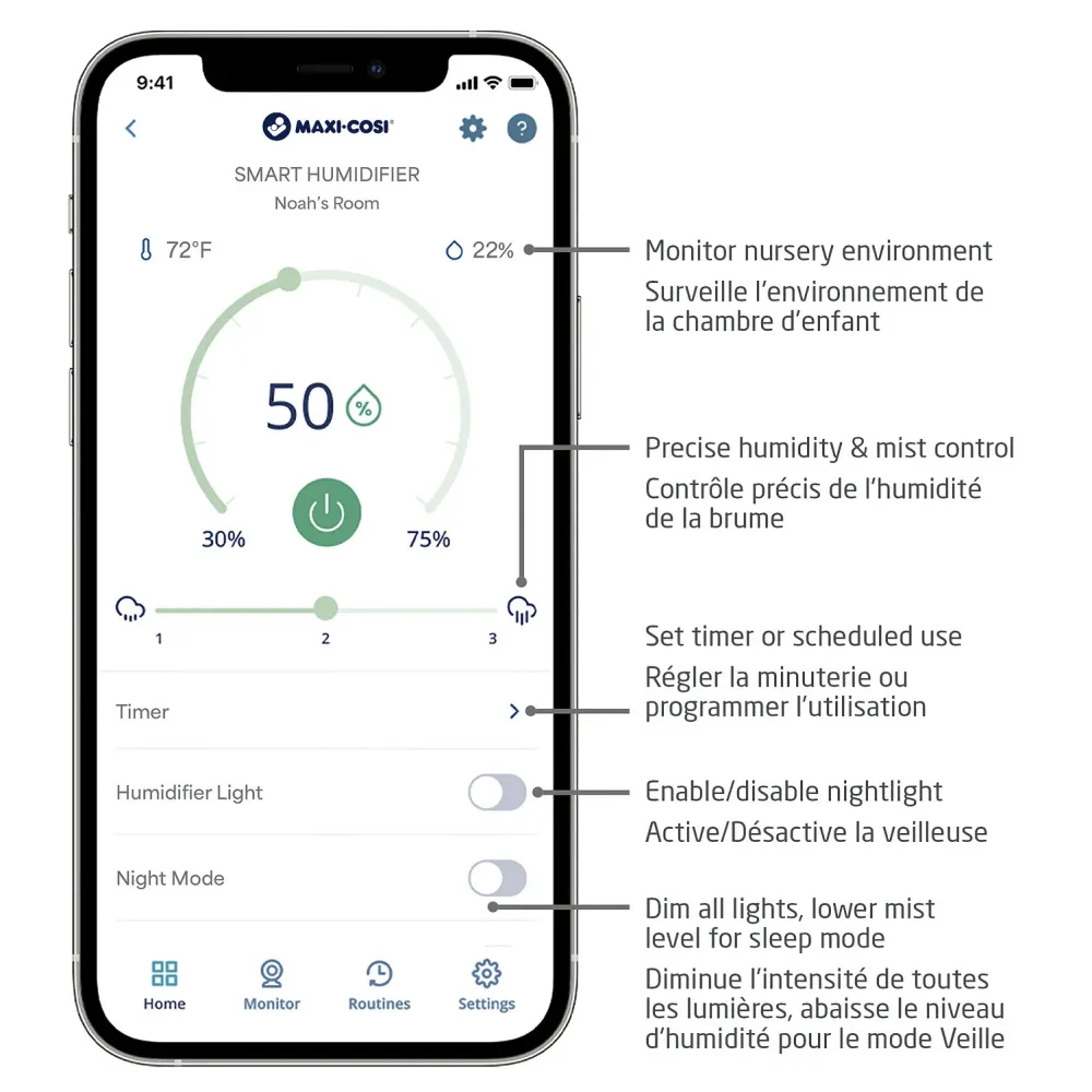 Humidificateur intelligent Maxi-Cosi avec contrôle par application et veilleuse