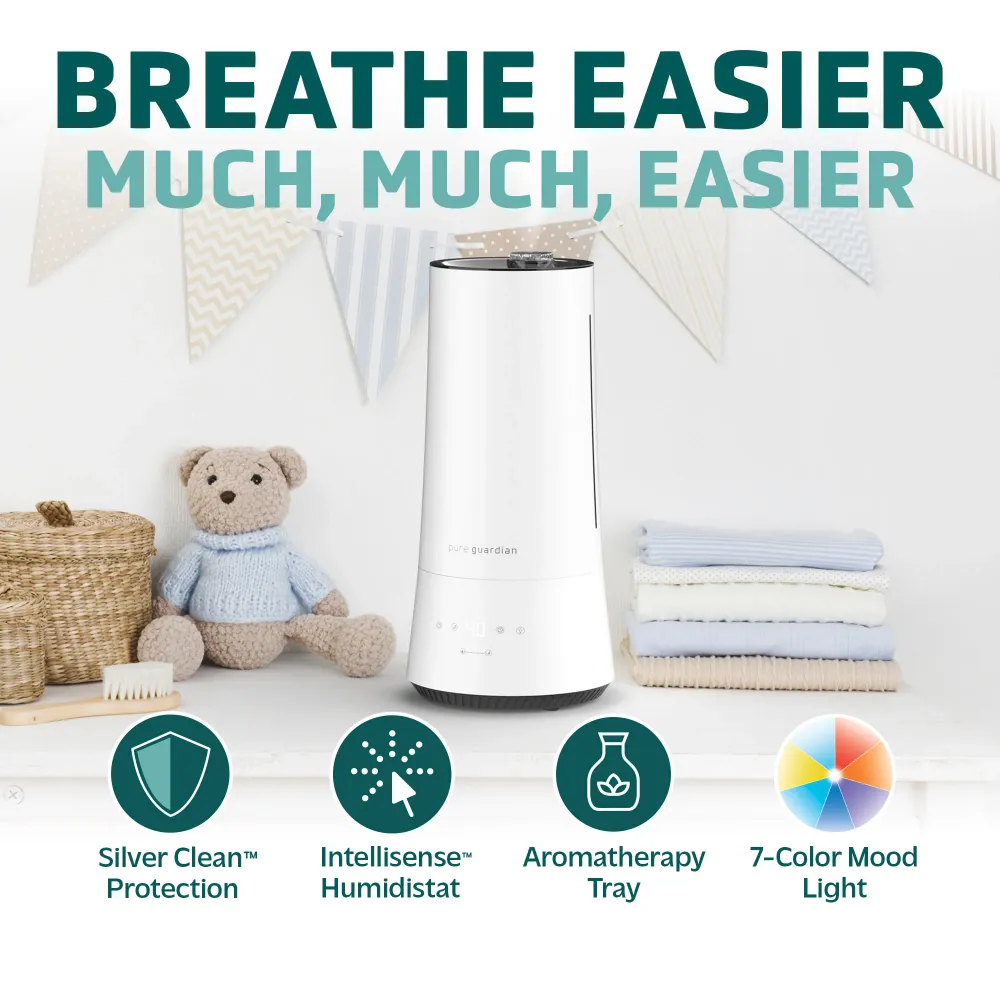 Humidificateur à ultrasons PureGuardian H997W 90 heures avec hygrostat, 1,6 gallon