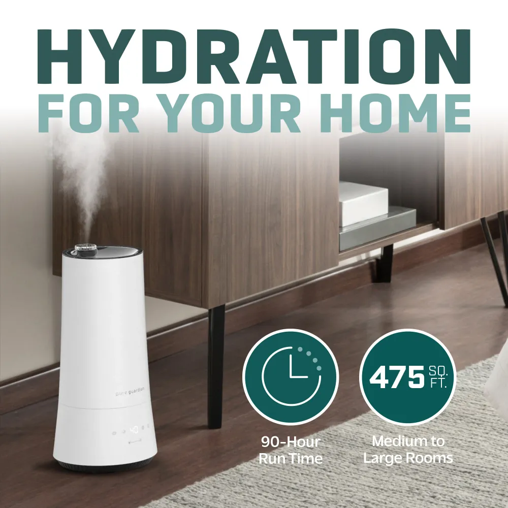 Humidificateur à ultrasons PureGuardian H997W 90 heures avec hygrostat, 1,6 gallon