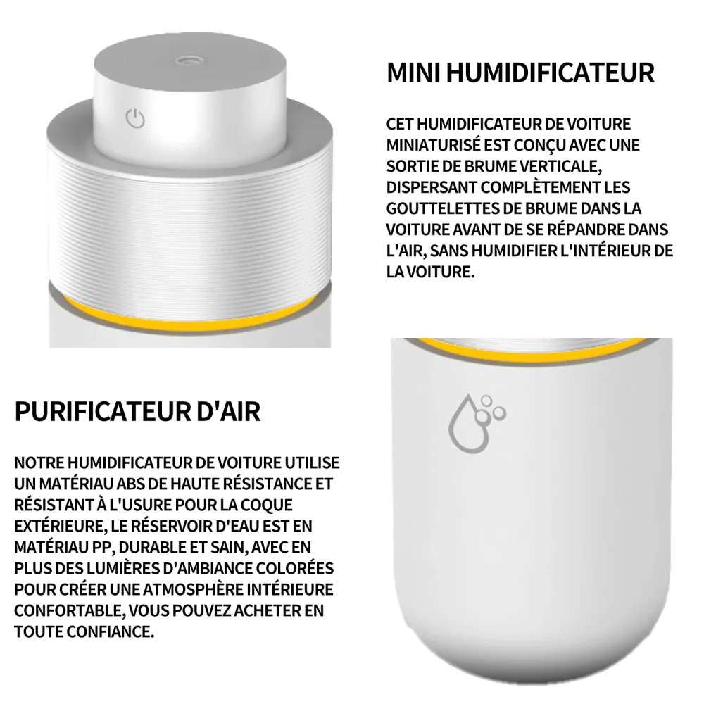 Humidificateur USB mini humidificateur 3w conception silencieuse capacité du réservoir d'eau 200ml atomisation 70x148mm bl...