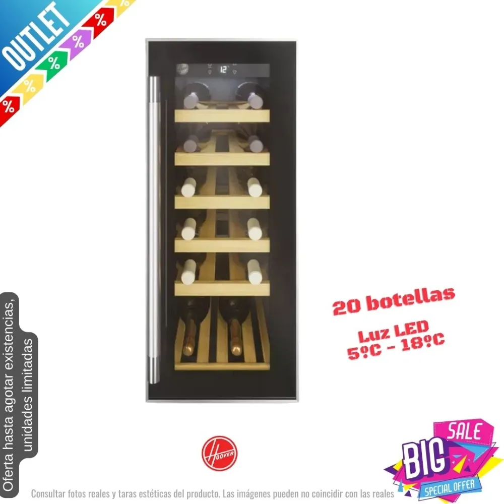 Vinoteca Hoover negra 20 botellas (026172) OUTLET HWCB30UK
