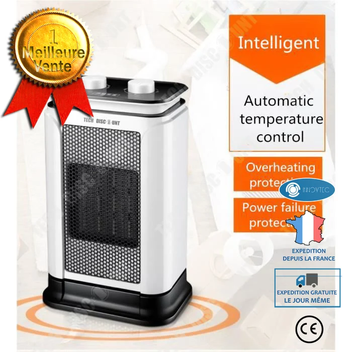 INN® TD® Chauffage d'appoint soufflant électrique salle de bain sortie d'air salon chambre chaleur économique appareil aut...