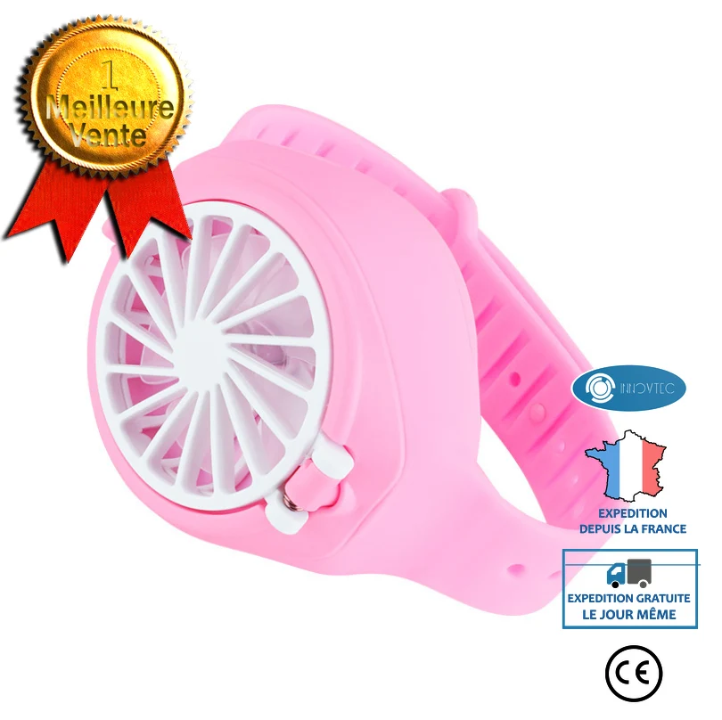 INN® Mini Ventilateur de Montre, Montre portable, Lumière LED Colorée, Ventilateur USB Pliable pour Femmes et Enfants (Rose)