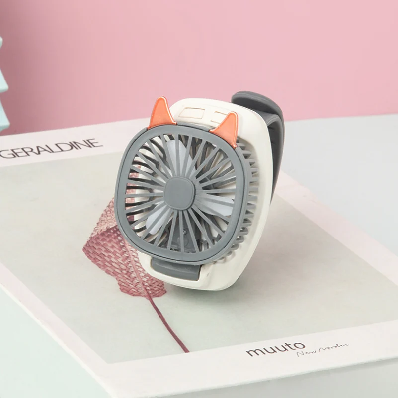 INN® Mini Ventilateur de Montre, Montre portable, Lumière LED Colorée, Ventilateur USB Pliable pour Femmes et Enfants (gris )