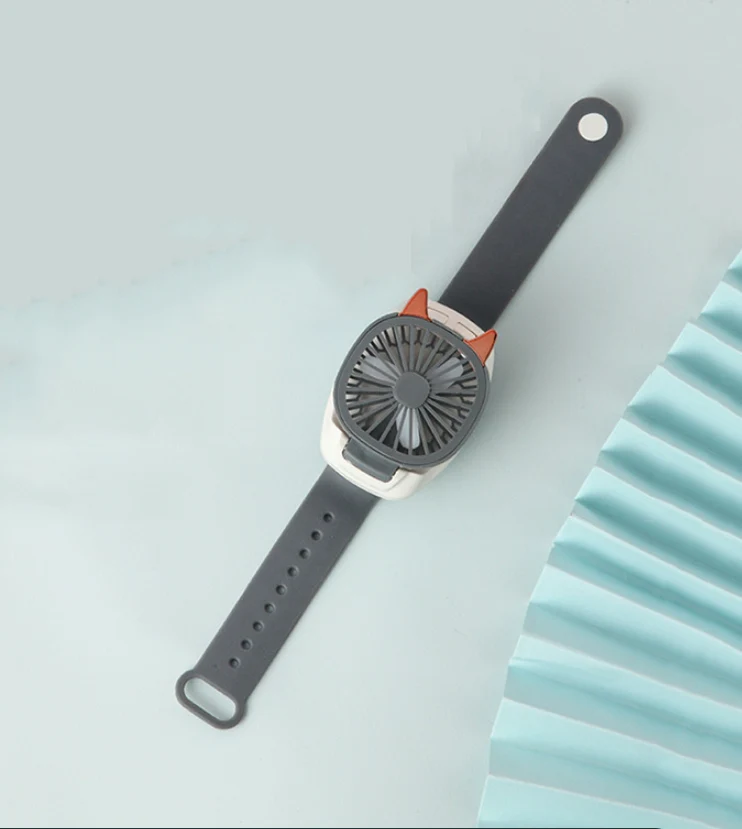 INN® Mini Ventilateur de Montre, Montre portable, Lumière LED Colorée, Ventilateur USB Pliable pour Femmes et Enfants (gris )