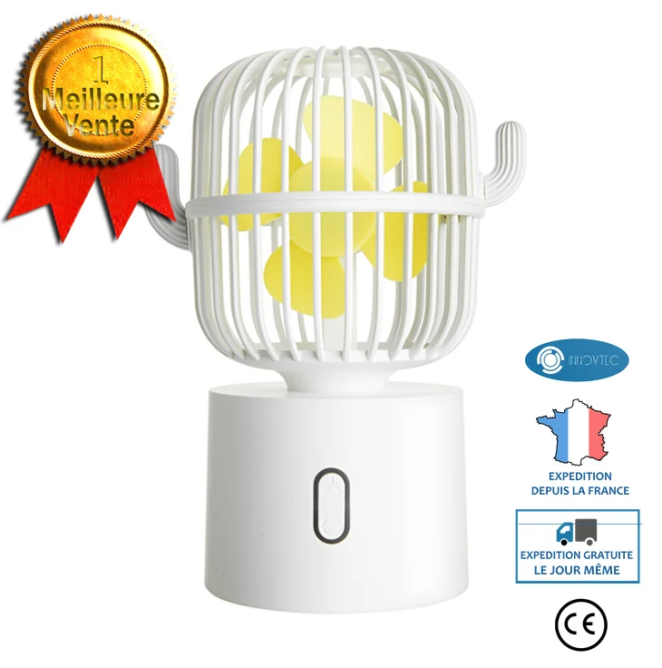 INN® Mini Ventilateur de Table Portable USB Cactus - 3 Vitesse Réglable - Rotation à 80° - Silencieux & Oscillant Ventilat...