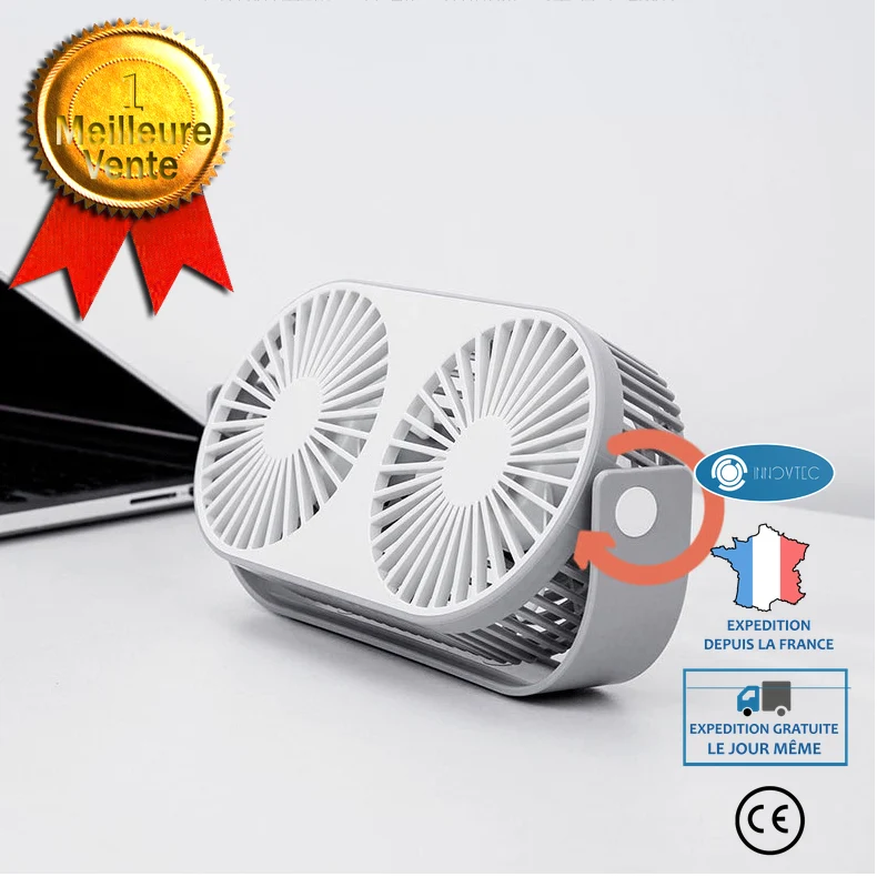 INN® Ventilateur de bureau de chargement USB à double tête ventilateur d'aromathérapie à double feuille ventilateur de bur...