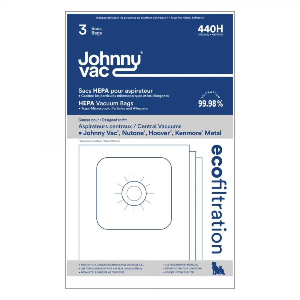 Sac microfiltre HEPA pour aspirateurs central Johnny Vac, Rhinovac, Nutone, Hoover, Kenmore et bien d'autres marques - paq...