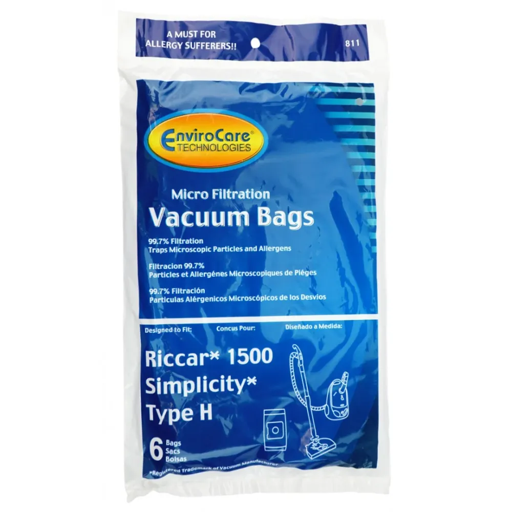 Sac microfiltre pour aspirateur Riccar 1500 et Simplicity type H - paquet de 6 sacs Johnny Vac