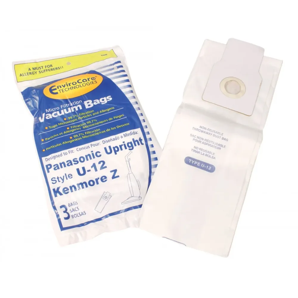 Sac microfiltre pour aspirateur vertical Panasonic type U-12 / Kenmore Z - paquet de 3 sacs - Envirocare 190 Johnny Vac