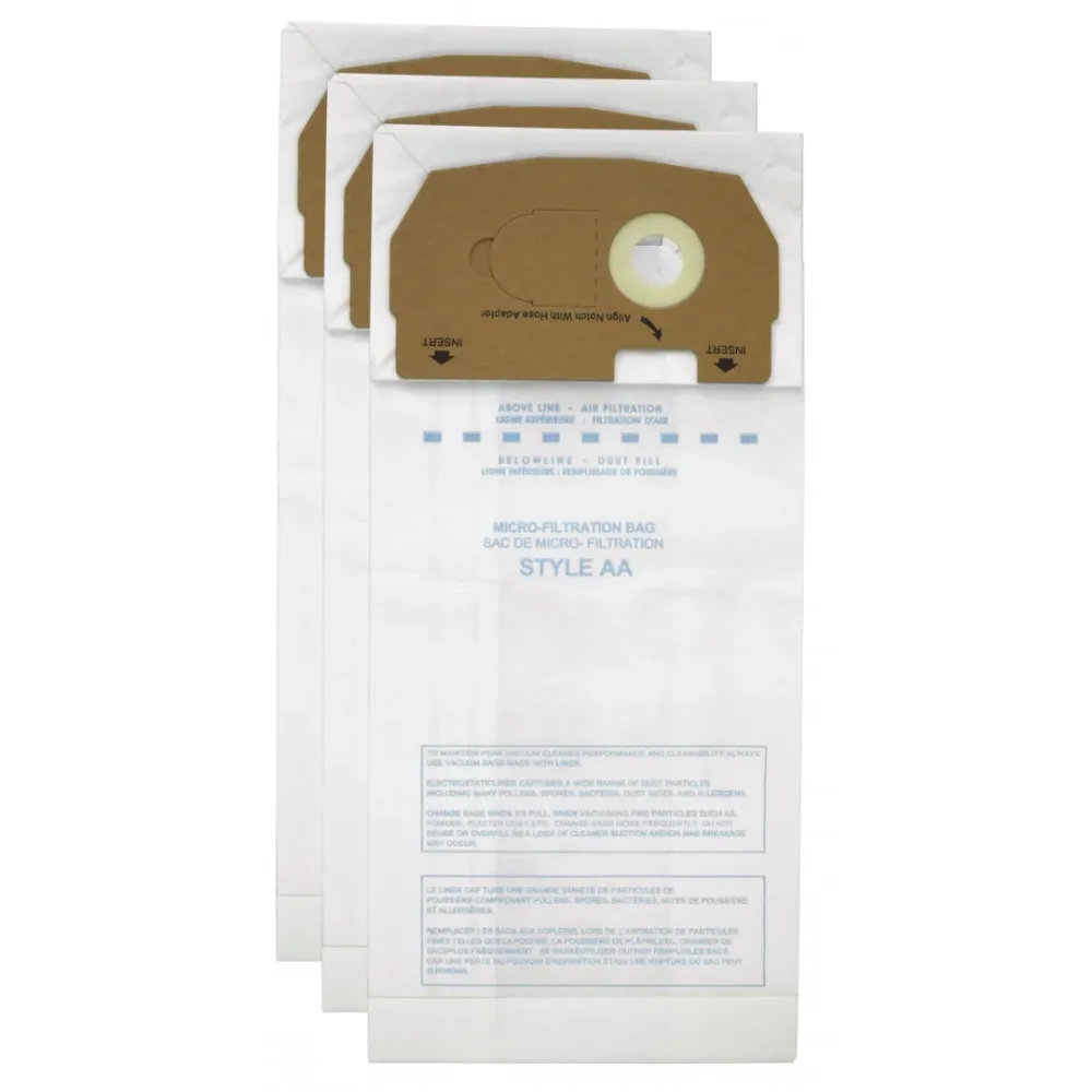 Sac en papier pour aspirateur Eureka type AA - paquet de 3 sacs - Envirocare 158SW Johnny Vac