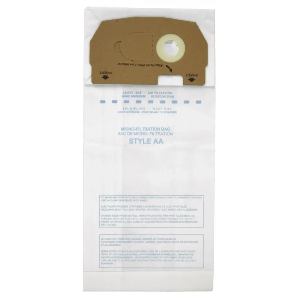 Sac en papier pour aspirateur Eureka type AA - paquet de 3 sacs - Envirocare 158SW Johnny Vac