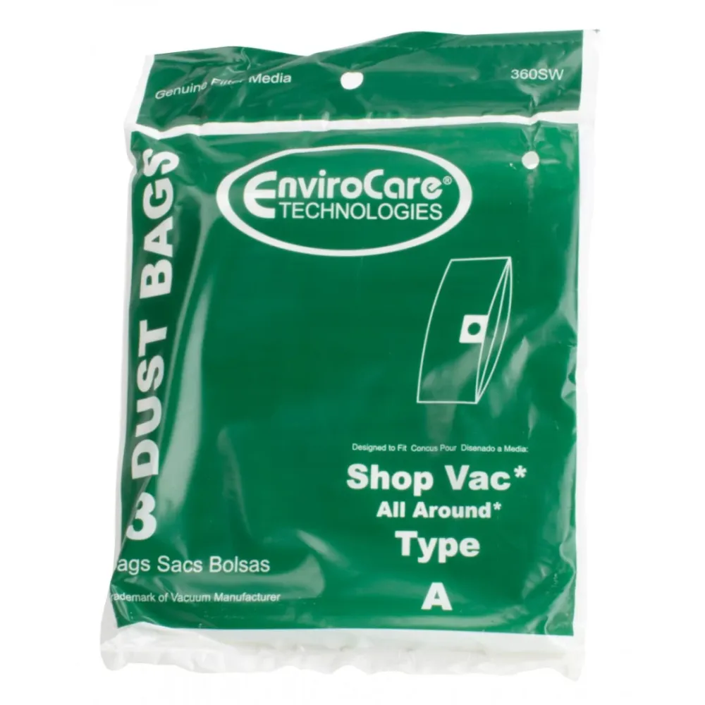Sac en papier pour aspirateur Shop Vac type avec capacité du réservoir de 5,7 L (1,25 gallons) - paquet de 3 sacs - Enviro...