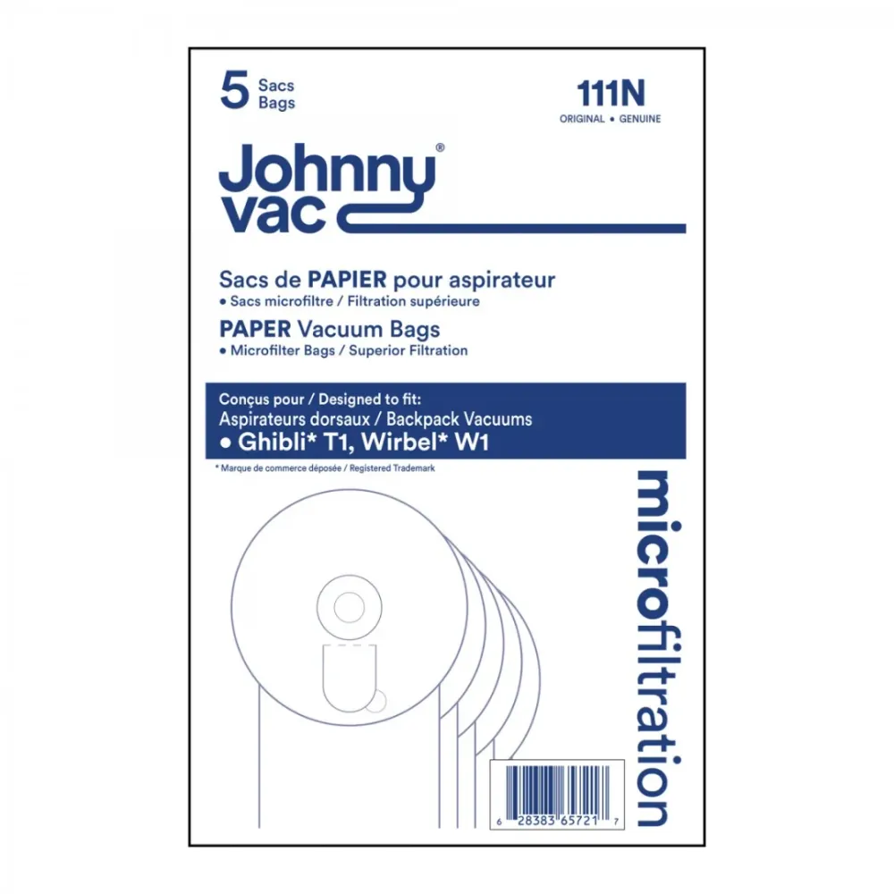 Sac en papier rond pour aspirateur Ghibli T1 et Wirbel W1 - paquet de 5 sacs Johnny Vac