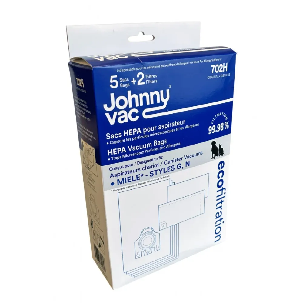 Sacs HEPA pour aspirateurs chariots de marque Miele G et N - paquet de 5 sacs + 2 filtres Johnny Vac