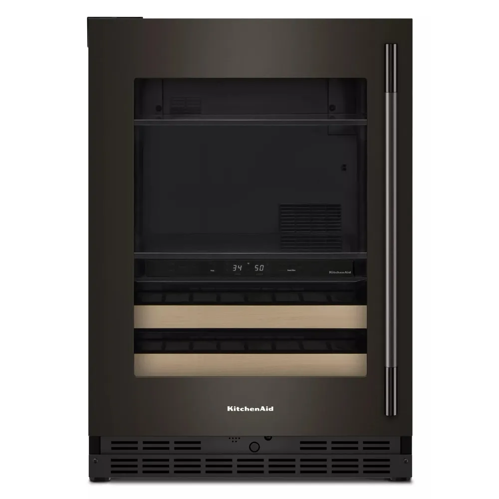 KitchenAid Centre de boissons 24 po avec porte en verre et clayettes à façade en bois KUBL524SBE