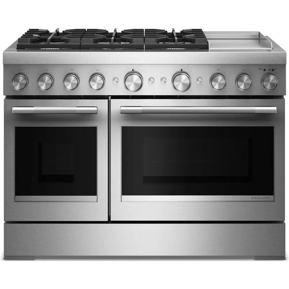 KitchenAid Cuisinière autoportante bi-énergie de style commercial de 48 pouces avec plaque chauffante KFDD948SSS