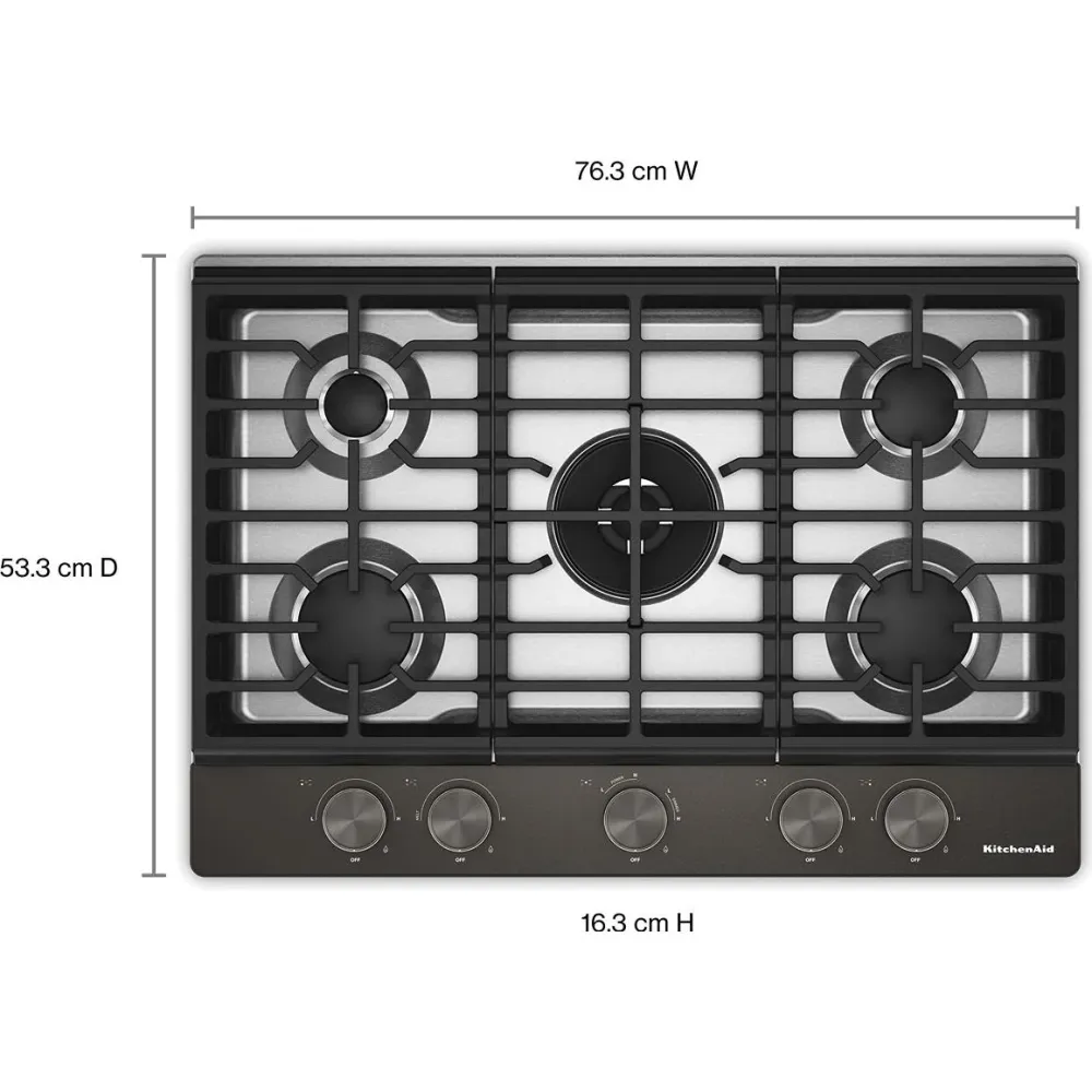 KitchenAid Table de cuisson encastrée à gaz de 30 pouces avec 5 brûleurs KCGK530SBE