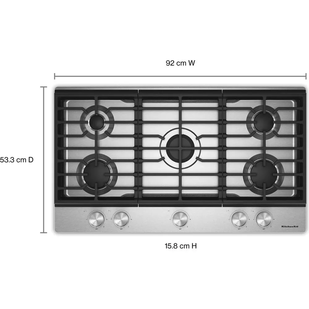 KitchenAid Table de cuisson encastrée à gaz de 36 pouces avec 5 brûleurs KCGK336SSS