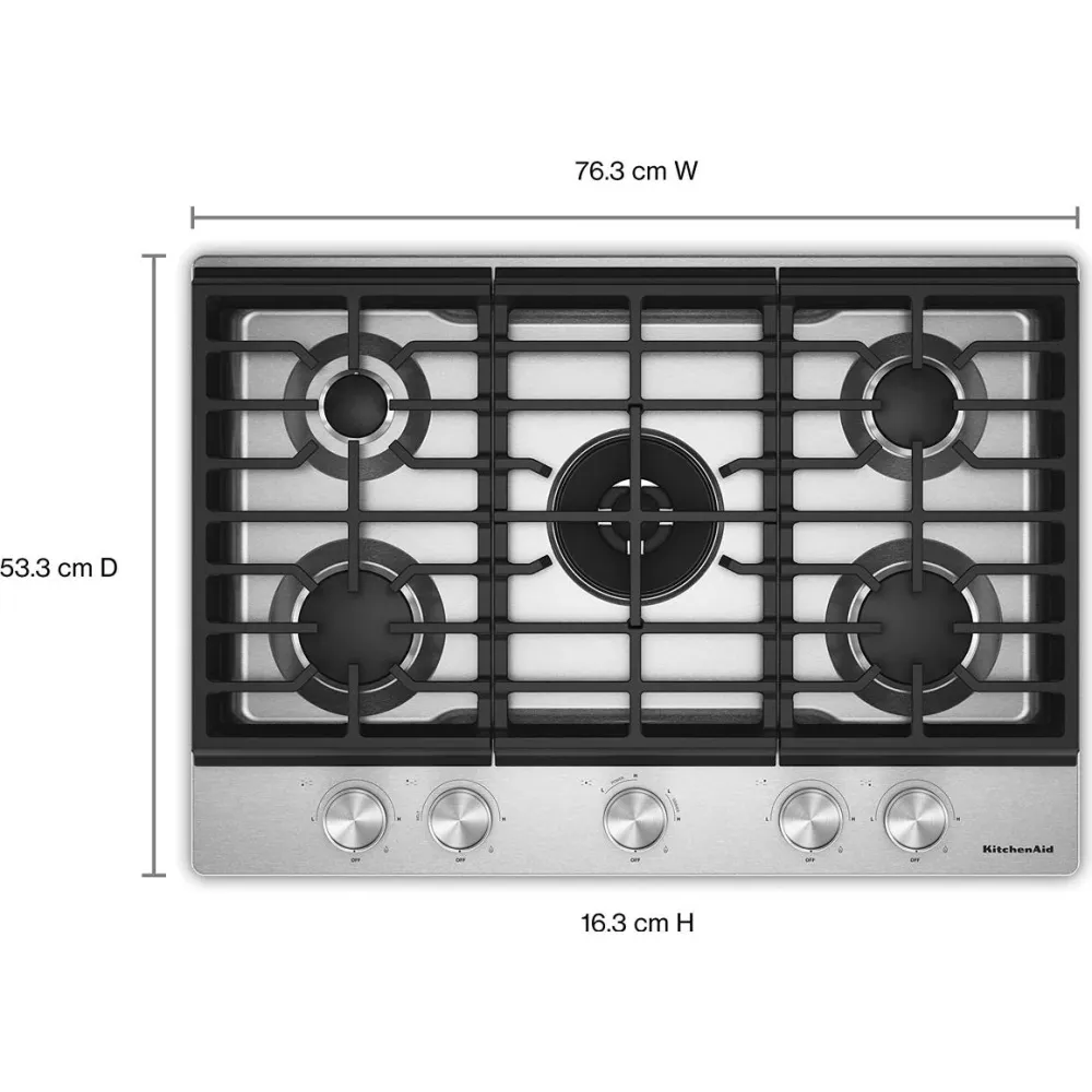 KitchenAid Table de cuisson encastrée à gaz de 30 pouces avec 5 brûleurs KCGK530SSS