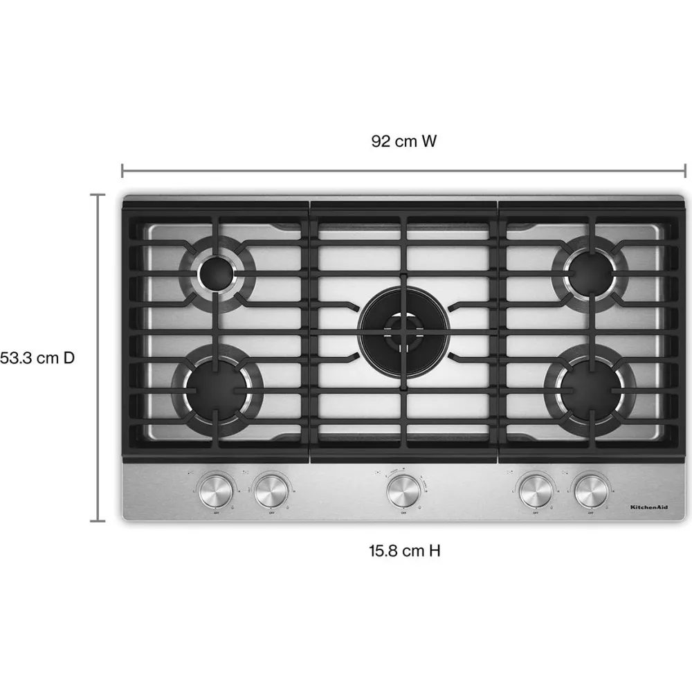 KitchenAid Table de cuisson encastrée à gaz de 36 pouces avec 5 brûleurs KCGK536SSS