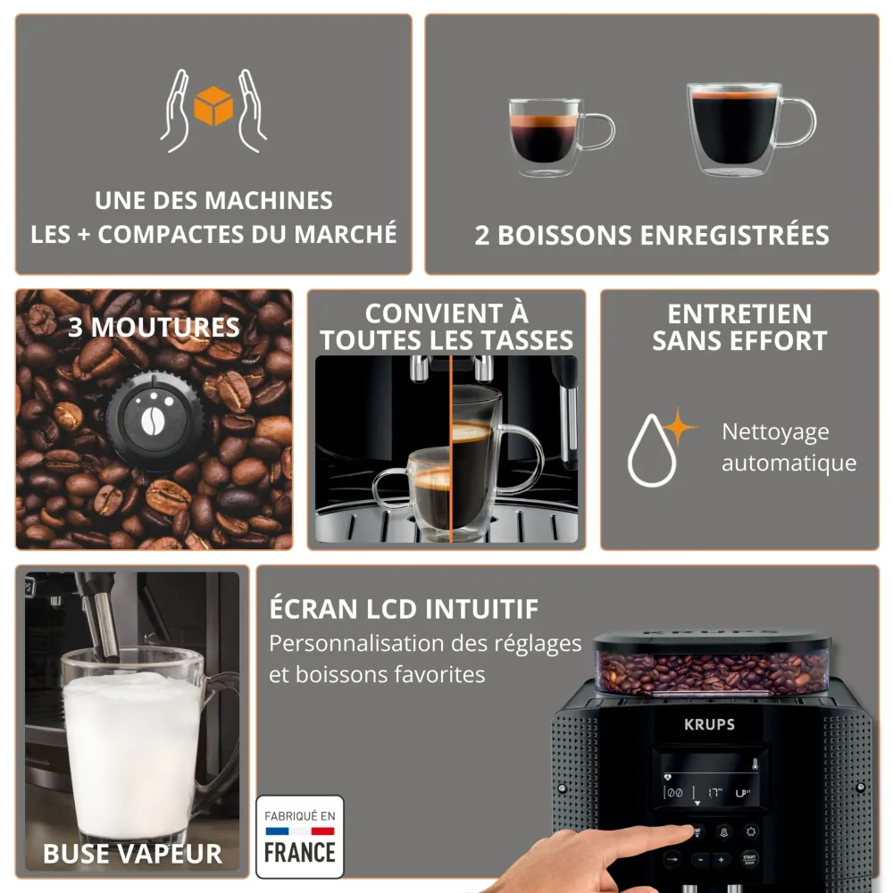 Machine à Café Essential avec Broyeur à Grain + Ecran KRUPS