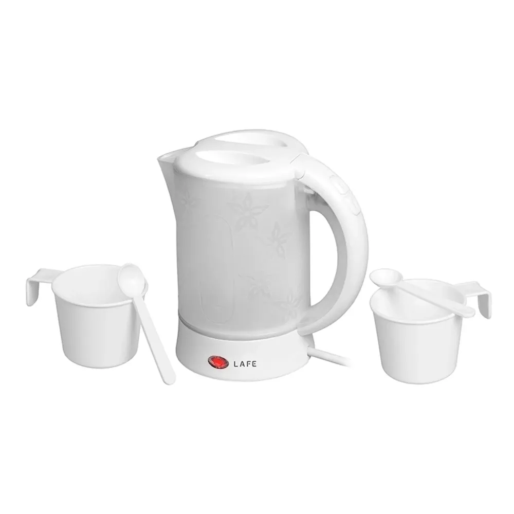 Bouilloire électrique Lafe, touriste, 600W, capacité 0.6l, 2 tasses, 2 cuillères, blanc, Scandi