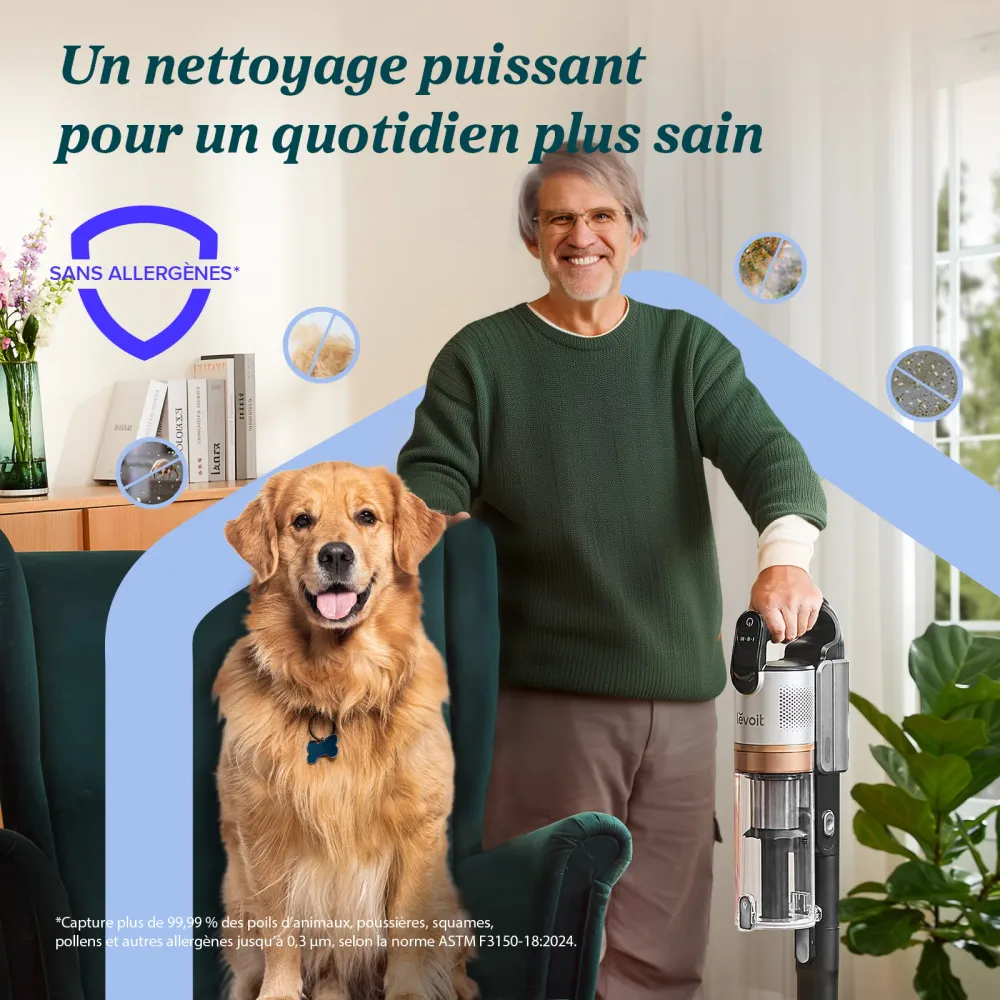Levoit SDC01 Aspirateur Sans Fil Anti-Enchevêtrement, 60 min, Noir & Blanc