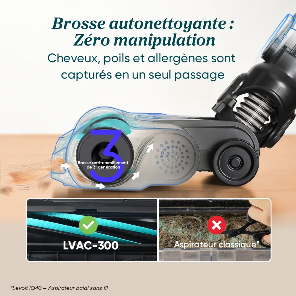 Levoit SDC01 Aspirateur Sans Fil Anti-Enchevêtrement, 60 min, Noir & Blanc
